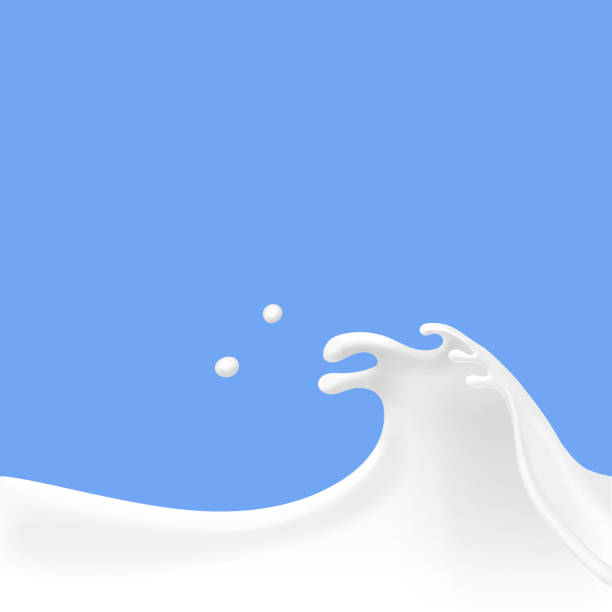 illustrations, cliparts, dessins animés et icônes de vague de lait sur fond bleu. soupçon de crème d’yaourt vector illustration vectorielle - lait
