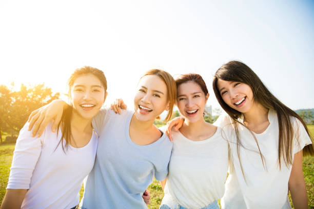 istock Group of young beautiful women smiling 653326946
