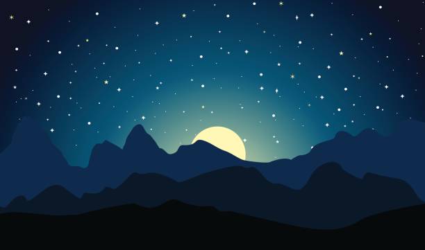 ilustrações de stock, clip art, desenhos animados e ícones de mountains vector landscape at moonlit night - light effect full moon mountain peak european alps