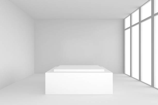 istock pedestal in white room with windows. 653329704