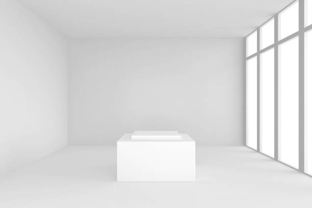 istock pedestal in white room with windows. 653329714