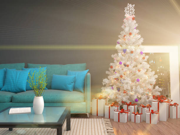 istock Christmas tree with decorations in the living room. 3d illustration 653334050