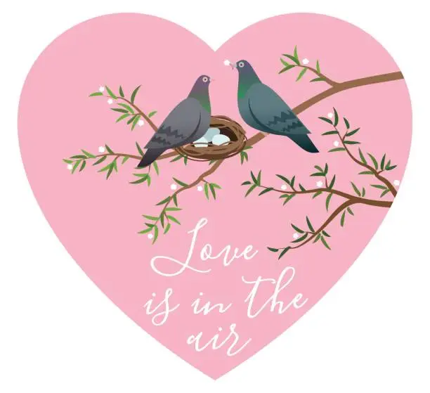 Vector illustration of Birds in love on pink background