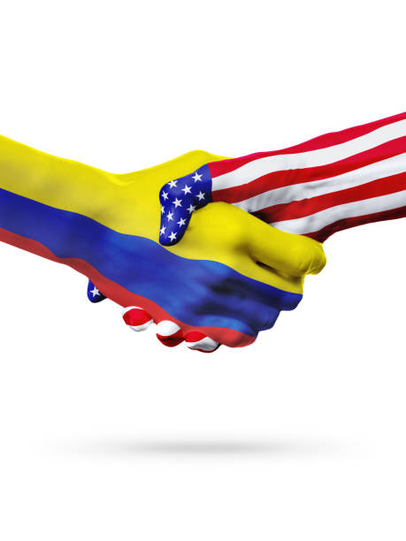 istock Flags Ecuador and United States countries, overprinted handshake. 653348070