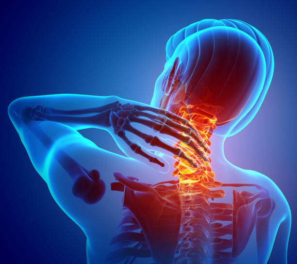 male feeling the neck pain - orthopedics imagens e fotografias de stock