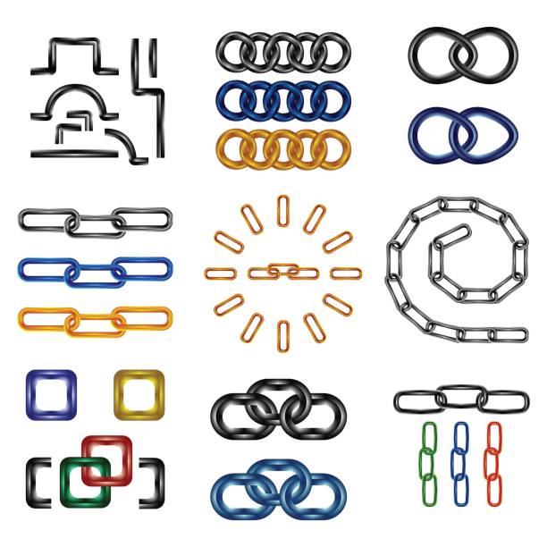 zestaw ogniw łańcucha - gold chain chain circle connection stock illustrations
