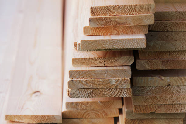 istock Pile of new wooden boards on a storage 653371128