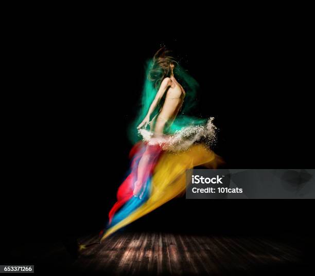 Beautiful Ballet Dancer Appear From Magic Lamp On Stage Stock Photo - Download Image Now