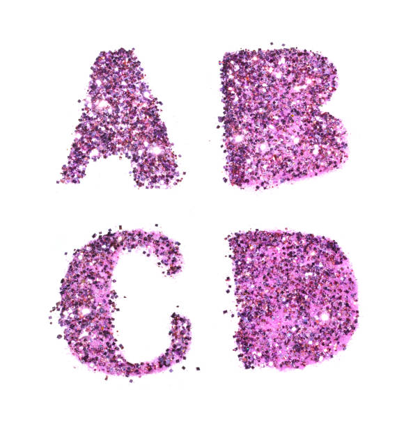 istock Letters A, B, C, D of purple glitter sparkle on white 653375682