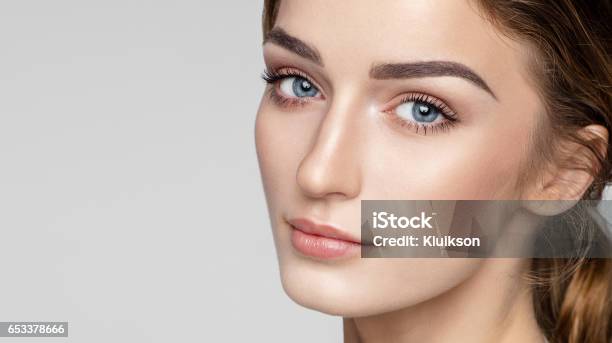 Beauty Portrait Of Female Face With Natural Clean Skin Stock Photo - Download Image Now