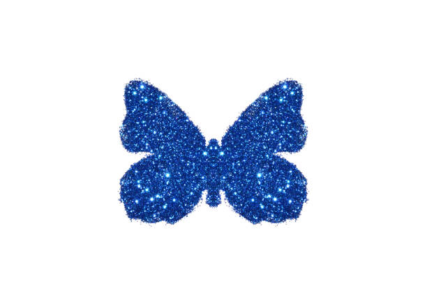 istock Butterfly of blue glitter on white background 653380102