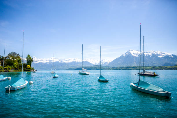 istock Lake Thun and Swiss Alps, Switzerland 653380268