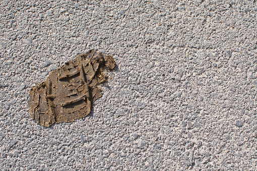 Footprint in dog doo on a street in Mallorca, Balearic islands, Spain in February.
