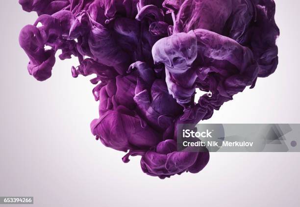 Ink Drop In Water Stock Photo - Download Image Now - Ink, Purple, Water