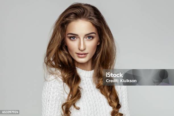 Beautiful Female Model Face Stock Photo - Download Image Now - Brown Hair, Fashion Model, Beautiful Woman