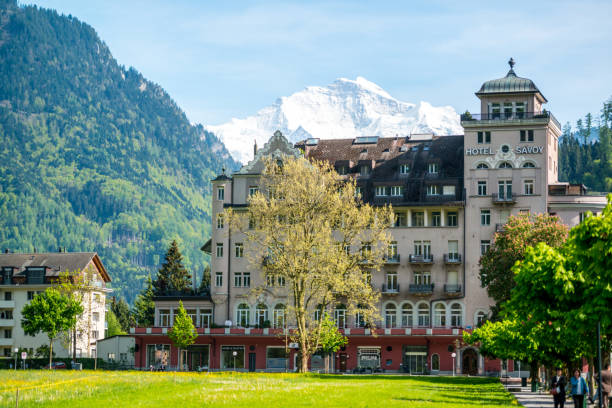 호텔 사 보이 호텔 인터 라 켄, 스위스 - thun cityscape famous place switzerland 뉴스 사진 이미지