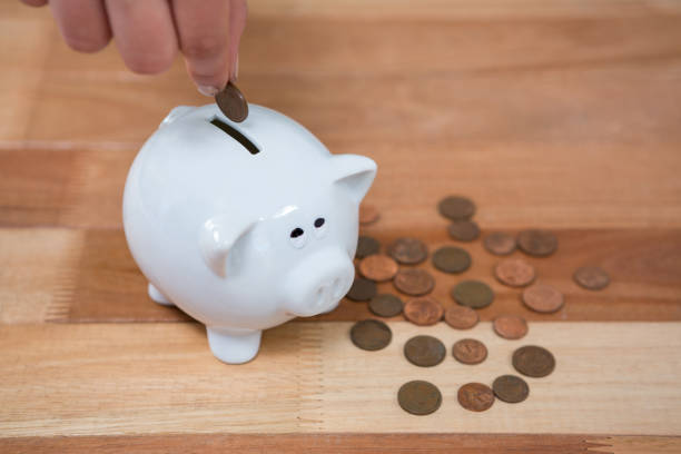 istock Hand inserting a coin into the piggy bank 653405766