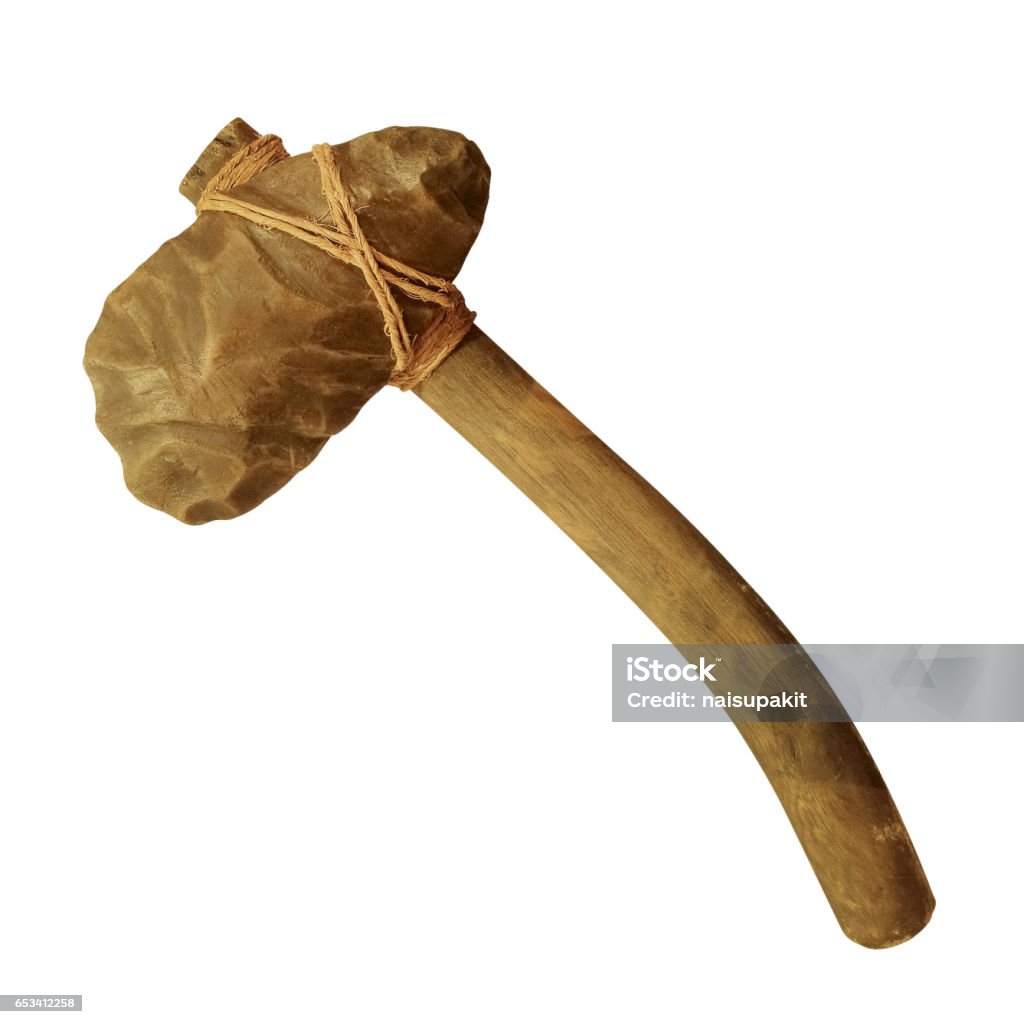 A miniature model of prehistoric stone ax. Subject, isolated Ancient Stock Photo