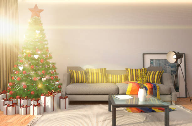 istock Christmas tree with decorations in the living room. 3d illustration 653419508