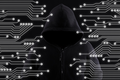 Hacker Code Border Hacker With A Hood On Black With Binary Codes On Background Stock Photo ...