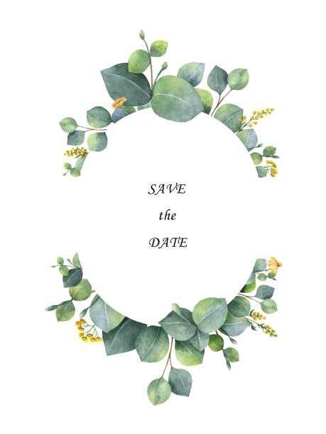 istock Watercolor wreath with silver dollar eucalyptus leaves and branches. 653424210