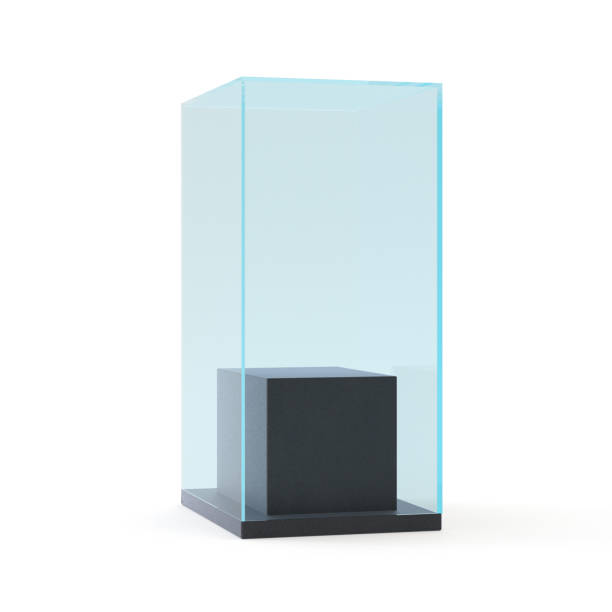istock empty black showcase with pedestal. isolated on white background 653428958