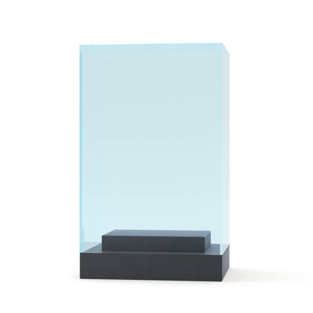istock empty black showcase with pedestal. 3d rendering isolated on white background 653429020