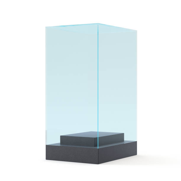 istock empty black showcase with pedestal. 3d illustration isolated on white background. 653429032