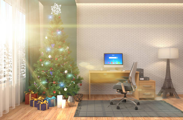 istock Christmas tree with decorations in the living room. 3d illustration 653432106