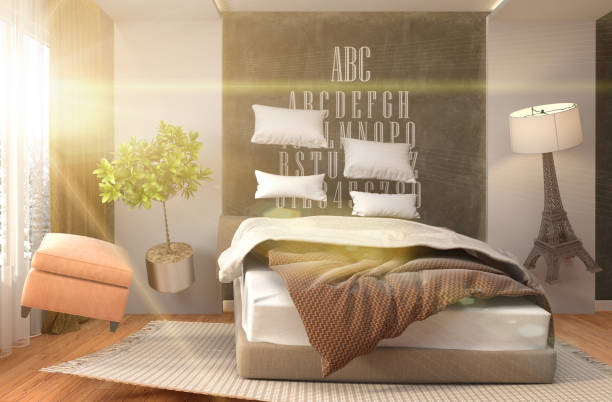 istock Zero Gravity furniture hovering in living room. 3D Illustration 653432236