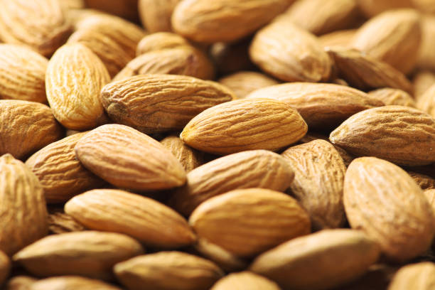 Almonds background stock photo