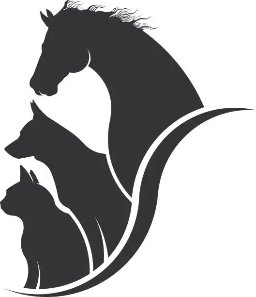 Vector illustration of Horse, Dog, Cat Animal Lover Illustration
