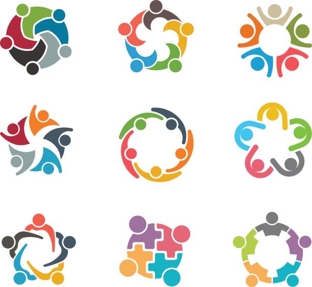 Set of People Group Families Concept for a People Network Entities embracing illustrations stock illustrations