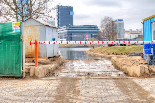 istock Entrance to the construction site. Minsk 653449578