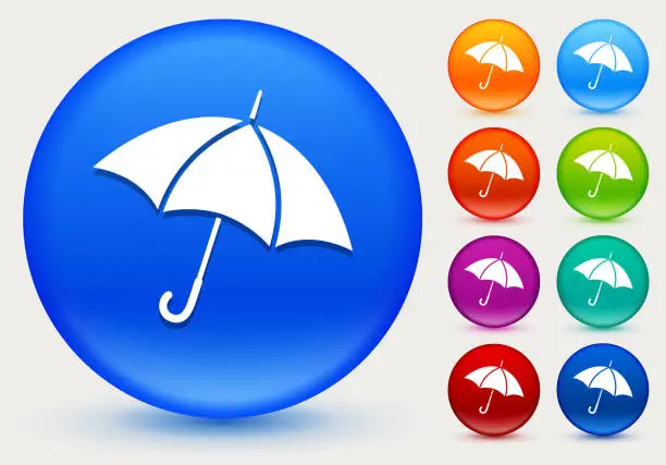 Vector illustration of Umbrella Icon on Shiny Color Circle Buttons