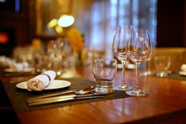 istock Plates and Glasses on the table in the restaurant 653453682