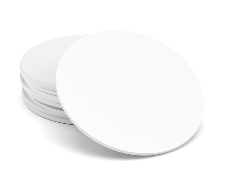 Empty white beer coaster. Isolated on white background. 3d illustration