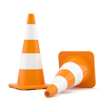 Two traffic cones, isolated on white. 3D Illustration