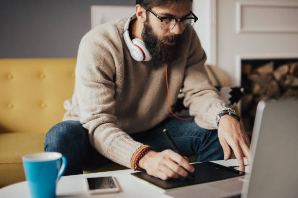 istock Freelancer working from his cozy home, morning concept 653478244