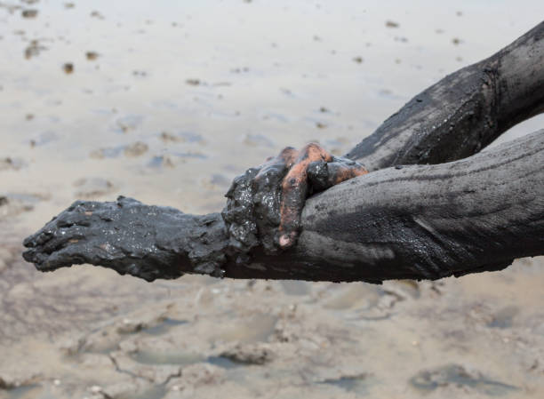 istock Smearing black healing mud on the arm. 653478552
