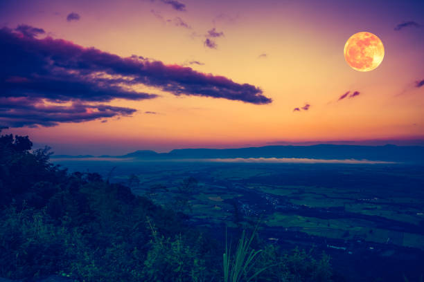 istock Full moon in the evening after sunset. Vintage effect tone. 653482758