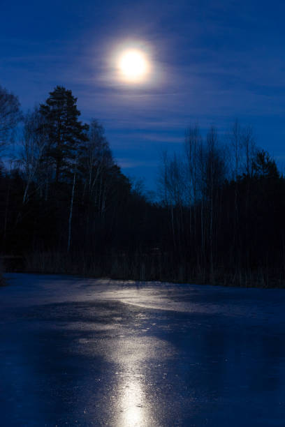 księżyc i lodowe jezioro w szwecji skandynawia europa - winter landscape sweden snow zdjęcia i obrazy z banku zdjęć
