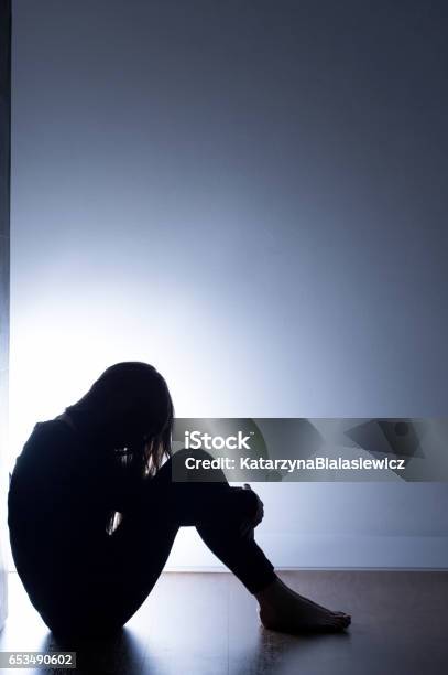 Black Silhouette Of Teenage Girl Stock Photo - Download Image Now - Depression - Sadness, Sadness, Child