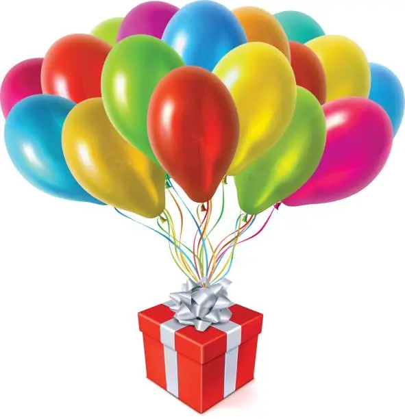 Vector illustration of Red Gift Box with Colored Balloons