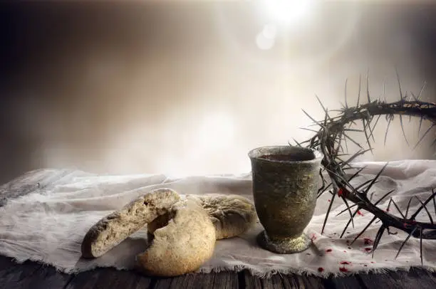 Unleavened Bread Chalice Of Wine And Crown Of Thorns