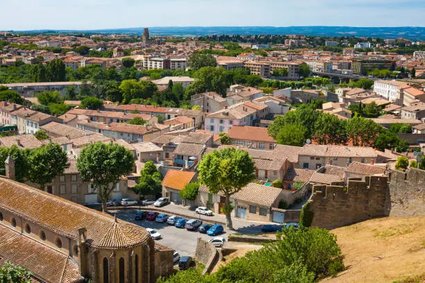 Photo of View of Carcassonne from the fortress. Languedoc, France