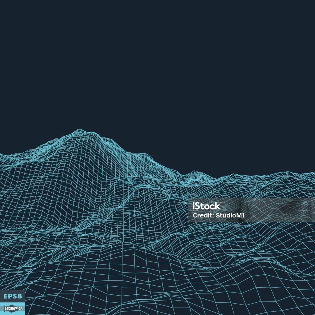 vector arrière-plan de paysage abstrait. Cyberespace grid. - clipart vectoriel de Paysage libre de droits