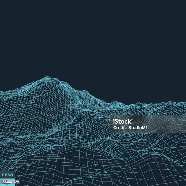 Vector Arrièreplan De Paysage Abstrait Cyberespace Grid Vecteurs libres de droits et plus d'images vectorielles de Paysage