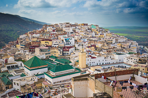 High view of Moulay Idriss, Morocco.