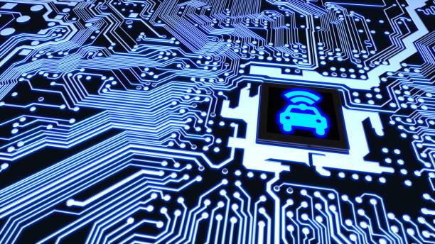Smart car circuit board wifi chip connected vehicle concept stock photo